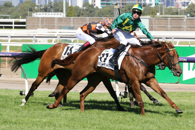 Per Incanto’s daughter Roch ‘N’ Horse winning the Gr.1 Newmarket Handicap (1200m) at Flemington - Photo: Bruno Cannatelli