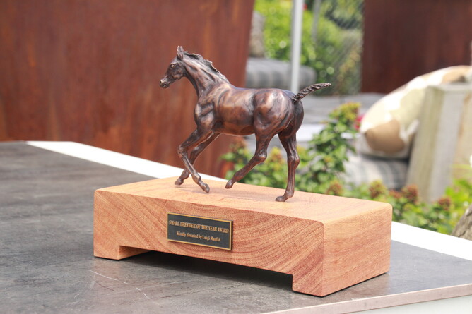 The New Zealand Small Breeder of the Year trophy, donated by Luigi Muollo. - Photo: NZTBA
