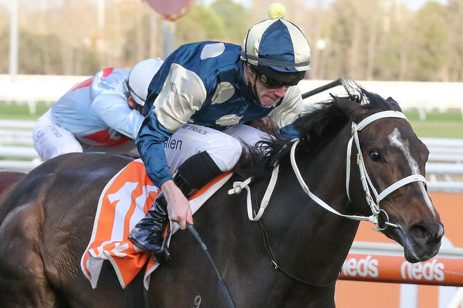 Sierra Sue winning the Gr.2 PB Lawrence Stakes (1400m) at Caulfield on Saturday. - Photo: Bruno Cannatelli