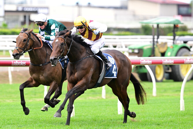 Princess Rhaenys races to victory in the Listed Tattersall's Gold Crown (2143m) at Eagle Farm - Photo: Trackside Photography (Grant Peters)