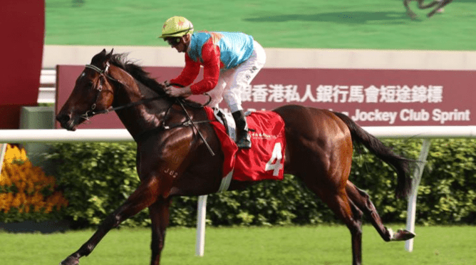 Ka Yang Rising winning the Gr.2 HKJC Premier Bowl at Sha Tin on Sunday. - Photo: HKJC