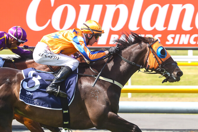Fashion Shoot winning the Gr.3 Windsor Park Stud Canterbury Breeders’ Stakes (1400m) at Riccarton on Wednesday. - Photo: Race Images South