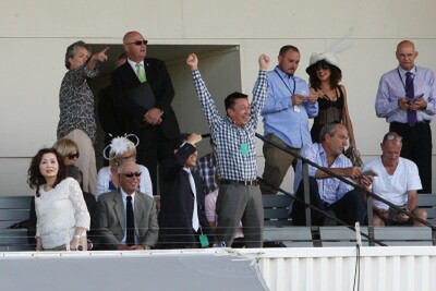 The Raffles Dancers team celebrate More Than Sacred's victory in the Gr.3 McKee Family Sunline Vase - Photo NZTM website