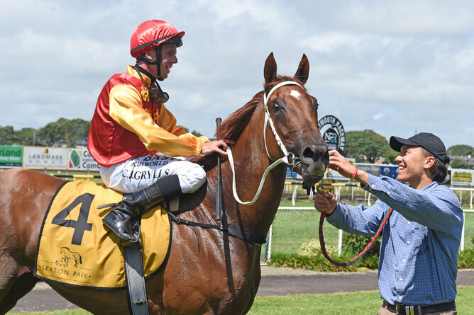 Mitchell Whelan pictured with stakes winning two-year-old Ulanova - Photo: Race Images Palmerston North
