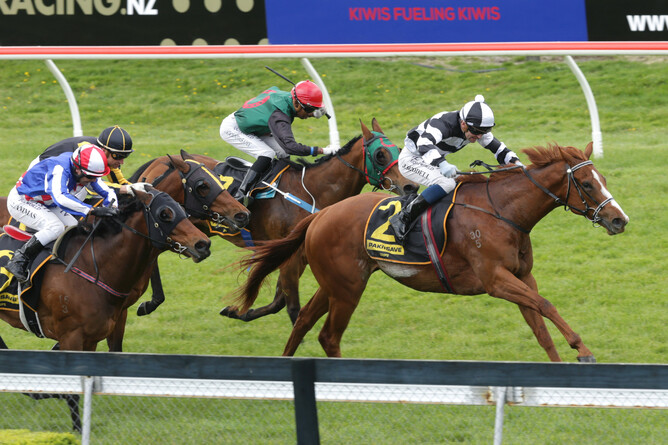 Dawn Patrol winning the Gr.3 Sweynesse Stakes - Trish Dunell