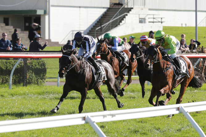 Poser defeats Leitrim Lad (inner) in the Listed Campbell Infrastructure Rotorua Cup (2200m) - Photo: Trish Dunell