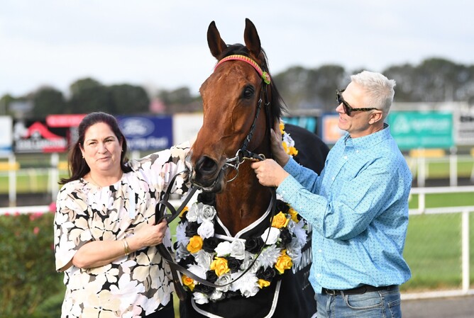 Joshua Brown upon winning the Listed Opunake Cup (1400m) at New Plymouth on Saturday. - Photo: Race Images