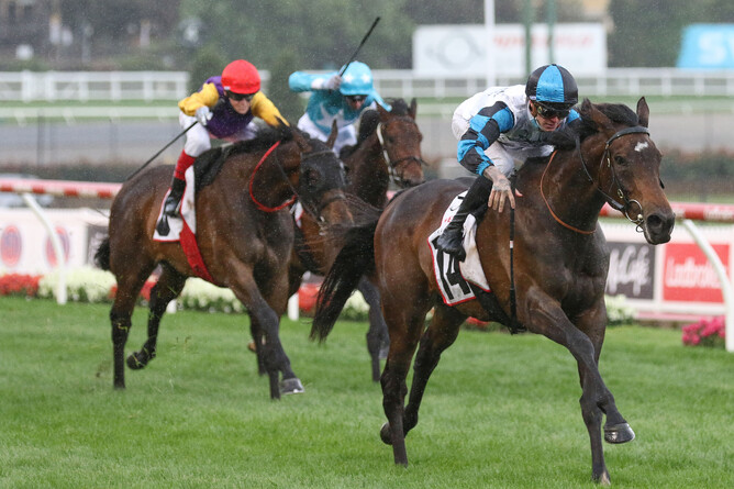 Flying Mascot bolts clear to take out the Gr.3 Tesio Stakes (1600m) at The Valley Photo Credit: Bruno Cannatelli