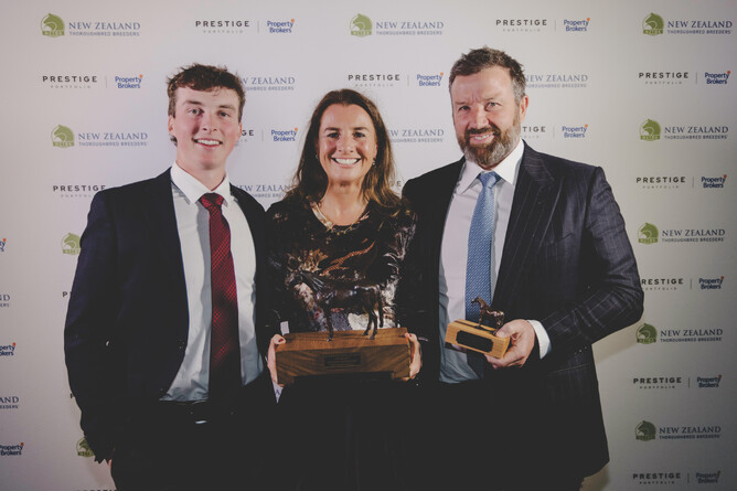 George, Pippa and Mark Chittick with the Breeder of the Year trophy - Photo: Christine Cornege