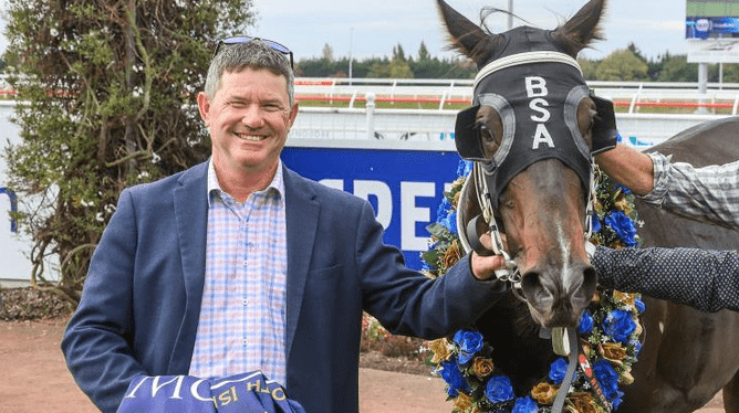 Shane Anderton after Burgie's victory in the Gr.3 Valachi Downs South Island Thoroughbred Breeders’ Stakes (1600m) at Riccarton. - Photo: Race Images South