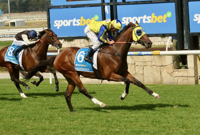 Kissinger and Damien Oliver stride clear as they take out the Listed Pakenham Cup (2500m) - Photo: Darryl Sherer