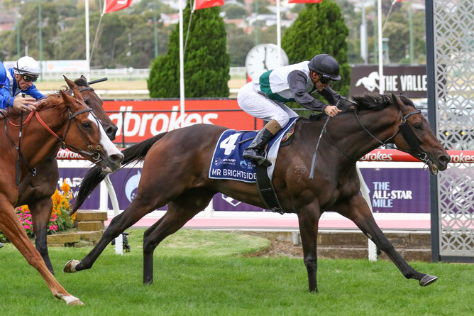 Mr Brightside eases to a comfortable victory in the All-Star Mile (1600m) at The Valley - Photo: Bruno Cannatelli