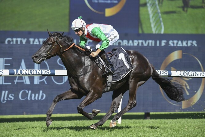 Unbeaten three-year-old Aegon wins the Gr.2 Hobartville Stakes (1400m) at Rosehill Photo Credit: Bradleyphotos.com.au