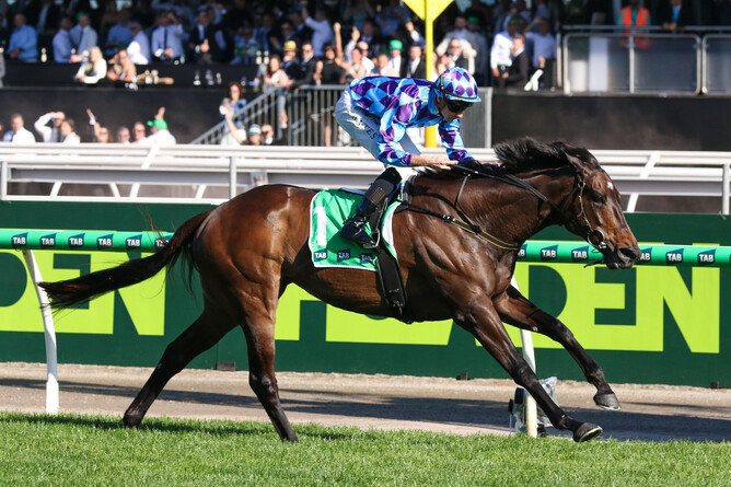 Pride Of Jenni romps to victory in the Gr.1 Empire Rose Stakes (1600m) at Flemington.  - Photo: Bruno Cannatelli