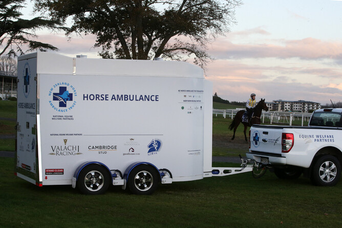 A horse ambulance was present at the Te Rapa trials on Tuesday. Photo: Trish Dunell