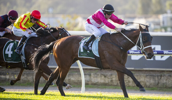 Luvnwar adds a black-type win to her record when winning the Listed Belmont Guineas.  - Photo: Western Racepix