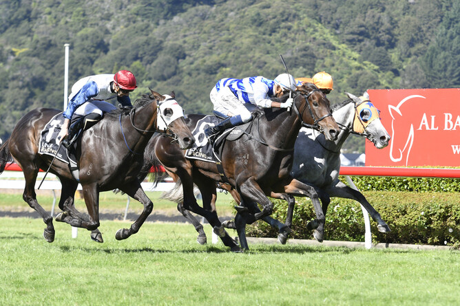 Pearl Of Alsace (middle) fights off Aromatic (inner) and Bad ‘n’ Bouj to win the Gr.3 Wentwood Grange Cuddle Stakes (1600m) - Photo: Race Images – Peter Rubery