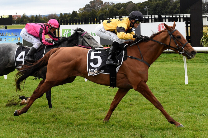 Cannsea Clearly winning at Rotorua on Wednesday. Photo: Kenton Wright (Race Images)