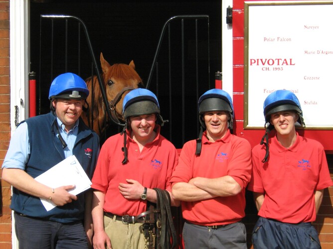 The stallion team: Left to Right- Dale Clements(Stud Groom), John, Ricky and Pau