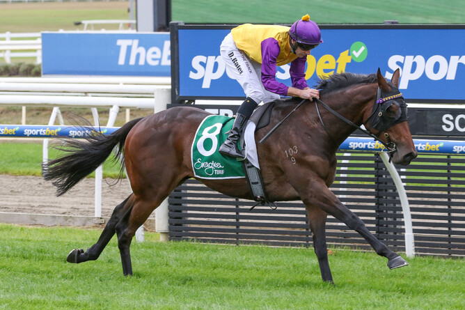 Disturbia scores at Mornington under a shrewd on-speed ride by Declan Bates - Photo: Bruno Cannatelli