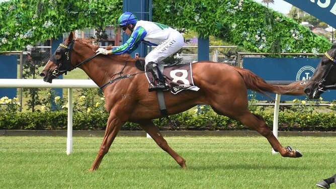 Waikato Stud filly Sethito winning Saturday’s Gr.3 Bonecrusher Stakes (1400m) at Ellerslie. - Photo: Kenton Wright, Race Images