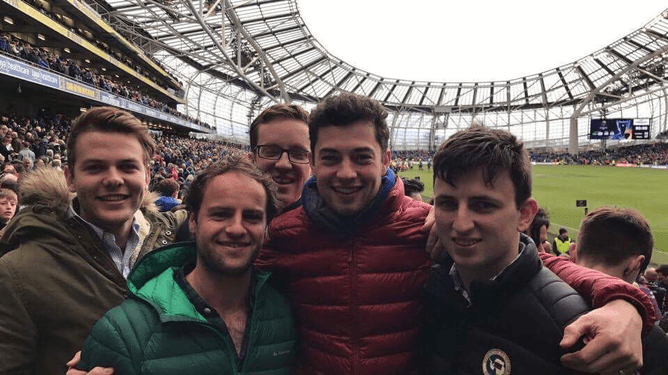 Leinster vs Wasps quarterfinal. To the left from right, Myself, Paul Potye, Ian Wilson (open your eyes mate), Christian Dodd, Stan Begley.