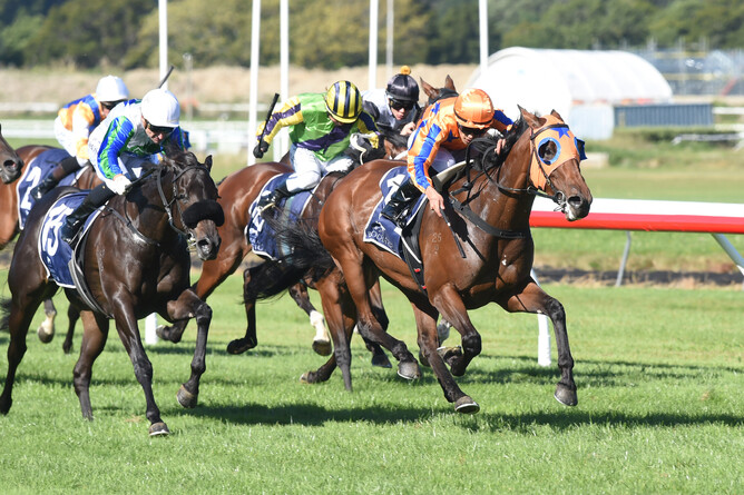 Romancing The Moon winning the Gr.1 Levin Classic (1600m) at Trentham on Saturday. - Photo: Peter Rubery (Race Images Palmerston North)