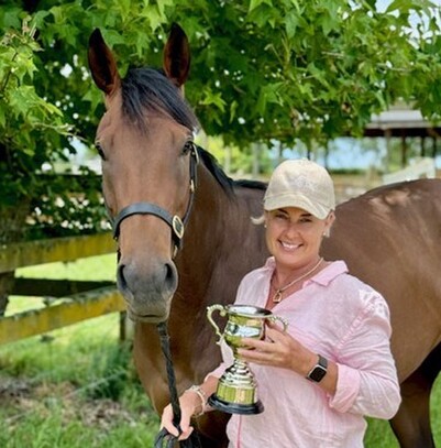 Sarah Devcich pictured with stakes-winning filly, Hitabell - Photo: Supplied