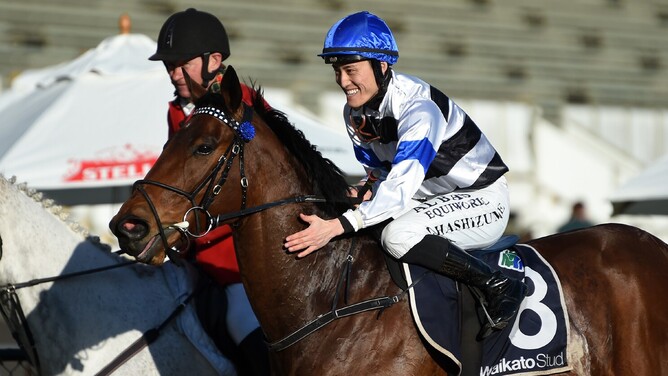 Sterling Express winning Saturday’s Gr.2 Waikato Stud Foxbridge Plate (1200m) at Te Rapa.  - Photo: Kenton Wright (Race Images)