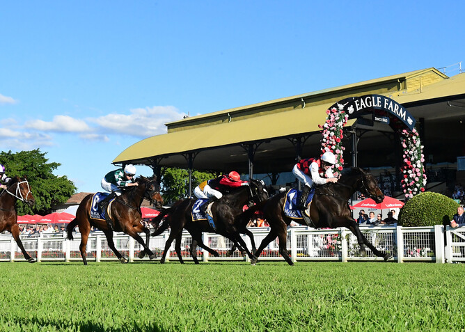 La Crique pulls clear of her rivals at Eagle Farm on Saturday.  - Photo: Grant Peters, Trackside Photography