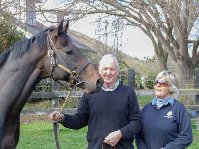 Waimate breeders Mike and Barbara Cooney pictured with Pure Champion. Photo: Supplied
