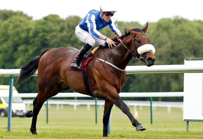 Hello Youmzain winning the Gr.2 Sandy Lane Stakes. Photo: racingfotos