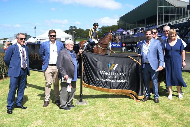 Cool Change and connections after her Pukekohe win. - Photo: Race Images