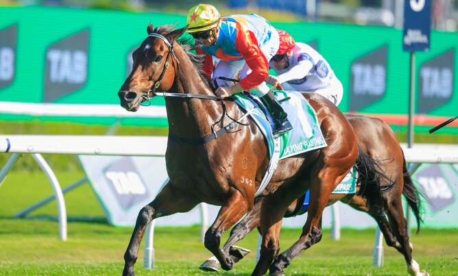 New Zealand bred Ka Ying Rising winning the A$20 million Gr.1 The Everest (1200m). - Photo: Hong Kong Jockey Club