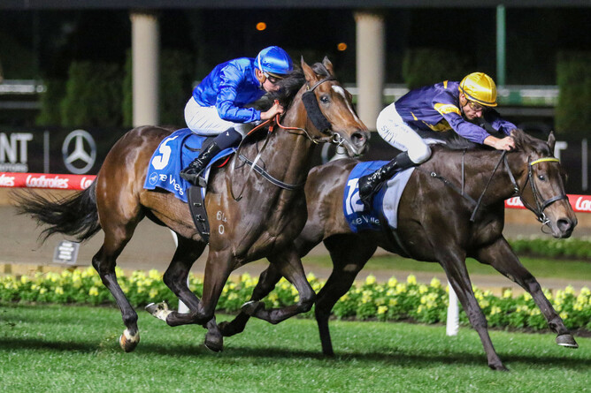 Proisir filly Coeur Volante winning the Gr.3 Scarborough Stakes (1200m) at The Valley on Friday night - Photo: Bruno Cannatelli