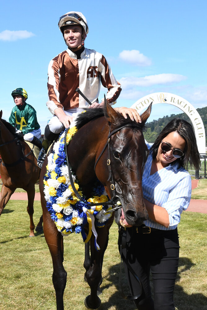 A smiling Ryan Elliot brings Levante back to the Trentham birdcage Photo Credit: Race Images – Peter Rubery