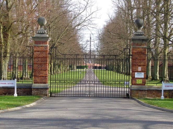 The main gates at Cheveley Park Stud