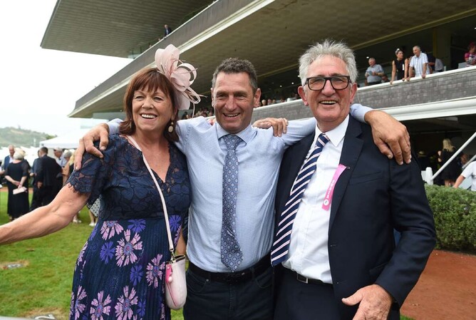 Carole and John Lynskey pictured with trainer Robbie Patterson following Puntura's triumph in Saturday's Gr.1 Thorndon Mile (1600m).   - Photo: Race Images (Palmerston North)