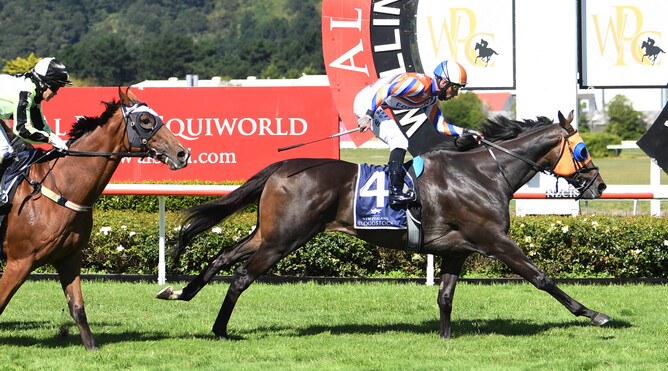 Leaderboard takes out the Listed Barneswood Farm New Zealand St Leger (2600m) at Trentham Photo Credit: Race Images – Grant Matthew