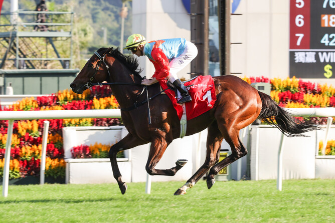 Ka Ying Rising winning the Gr.1 Hong Kong Sprint at Sha Tin on Sunday. - Photo: Hong Kong Jockey Club