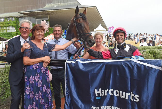 Puntura's winning connections in Robbie Patterson, Craig Grylls and Carole & John Lynskey.  - Photo: Peter Rubery (Race Images Palmerston North)