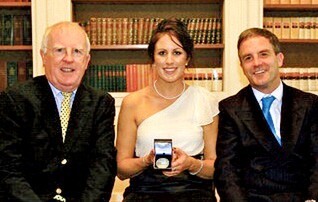 Georgina Bolton, the Gold Medal Winner, with John McStay (left) and John Osborne, INS Chief Executive