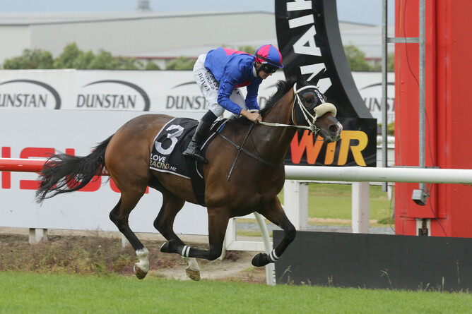 El Vencedor claims the Gr.3 Eagle Technology Stakes (1600m) at Te Rapa on Saturday under Joe Doyle.  - Photo: Trish Dunell