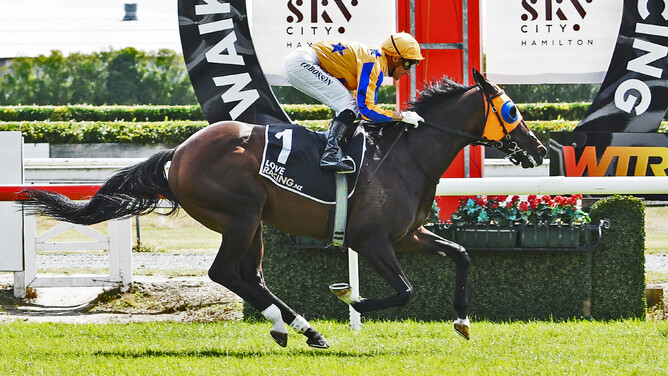 Campionessa and Opie Bosson stride to a dominant victory in the Gr.2 Cal Isuzu Stakes (1600m) at Te Rapa. - Photo: Kenton Wright (Race Images)