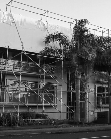 scaffolding with shrink wrapped