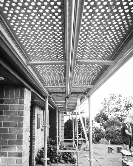 Scaffolding around a house