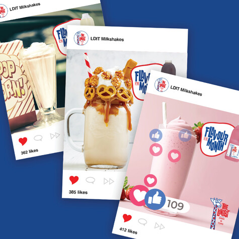 Examples of Longest Drink in Town Flavour of the Month social media posts using bright colours and user engagements.