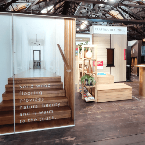 Display stand for Rosenfeld Kidson timbers used at an Archipro event.