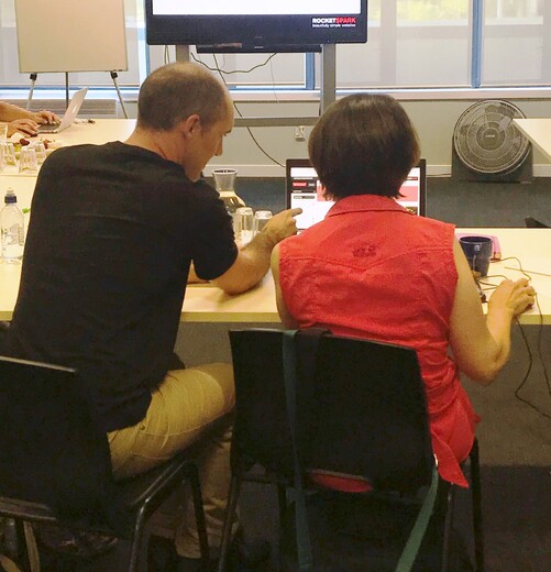 Greg Wallace assisting Caroline Bagshaw with her website