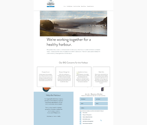 Screenshot of website for Whangamata Harbour Care